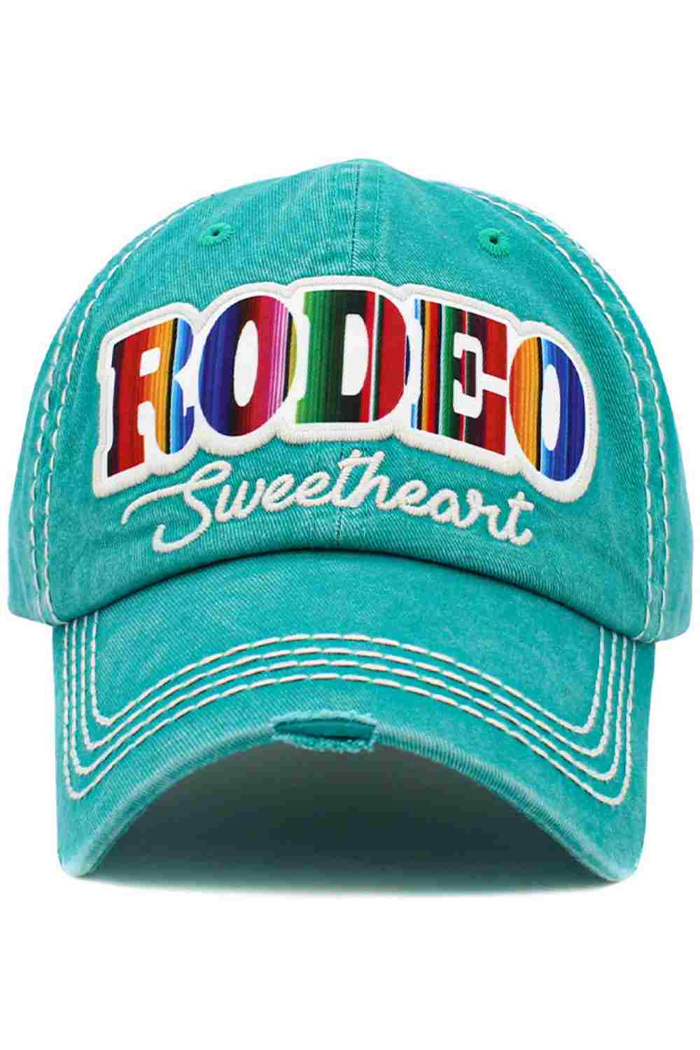Turquoise RODEO SWEETHEART Vintage BaseCap blends western charm with a worn-in vintage look for a bold yet playful statement. Designed for all-day comfort, it’s the perfect finishing touch for casual outfits, festivals, or laid-back adventures.