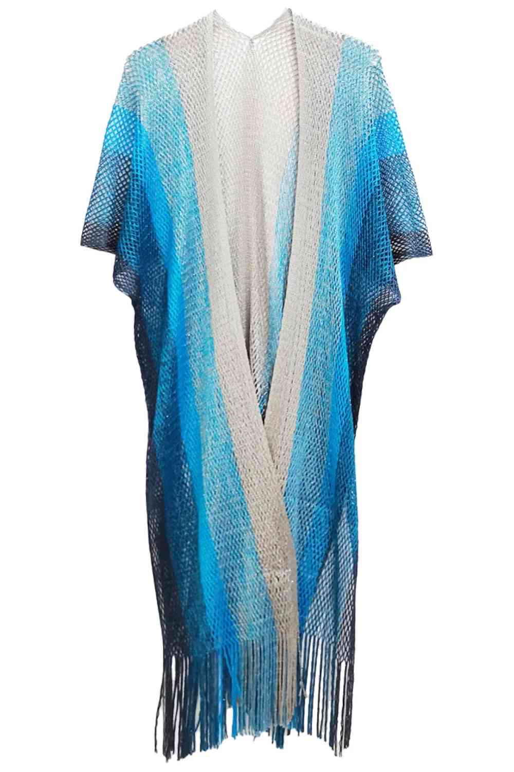 Two Tone Lurex Kimono - Turquoise - Kimonos
