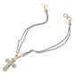 Two Tone 14K gold plated necklace features a sparkling CZ stone paved cross pendant on a double chain. Perfect for adding a touch of elegance and faith to any outfit, this necklace is a must-have for any jewelry collection. Made with superior craftsmanship and high-quality materials, it is both durable and stunning.