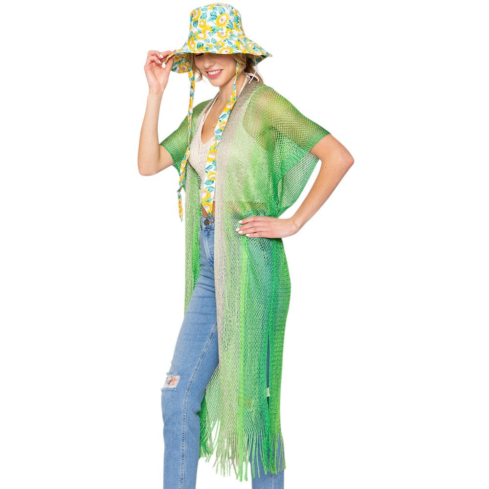 Green Two Tone Lurex Kimono Poncho is a versatile and stylish addition to any wardrobe. Made with a unique Lurex fabric, it adds a touch of shimmer to your outfit. Its kimono design offers a comfortable and flattering fit, making it suitable for any body type. Perfect for adding a pop of color and sparkle to your outfit. 