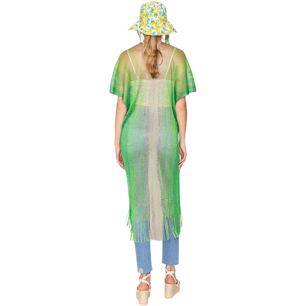 Green Two Tone Lurex Kimono Poncho is a versatile and stylish addition to any wardrobe. Made with a unique Lurex fabric, it adds a touch of shimmer to your outfit. Its kimono design offers a comfortable and flattering fit, making it suitable for any body type. Perfect for adding a pop of color and sparkle to your outfit. 