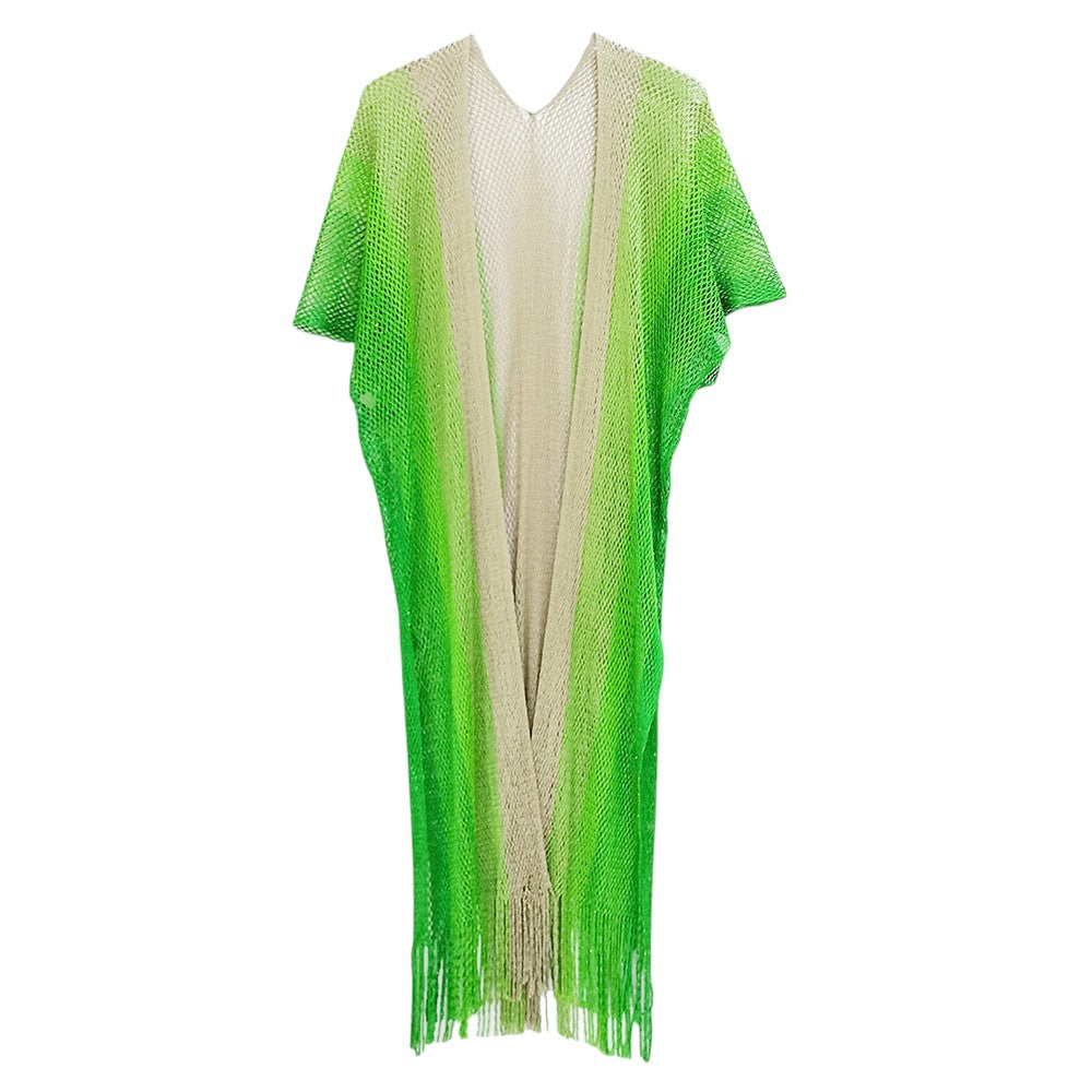 Green Two Tone Lurex Kimono Poncho is a versatile and stylish addition to any wardrobe. Made with a unique Lurex fabric, it adds a touch of shimmer to your outfit. Its kimono design offers a comfortable and flattering fit, making it suitable for any body type. Perfect for adding a pop of color and sparkle to your outfit. 