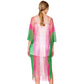 Pink & Green Two Tone Lurex Kimono Poncho is a versatile and stylish addition to any wardrobe. Made with a unique Lurex fabric, it adds a touch of shimmer to your outfit. Its kimono design offers a comfortable and flattering fit, making it suitable for any body type. Perfect for adding a pop of color and sparkle to your outfit. 