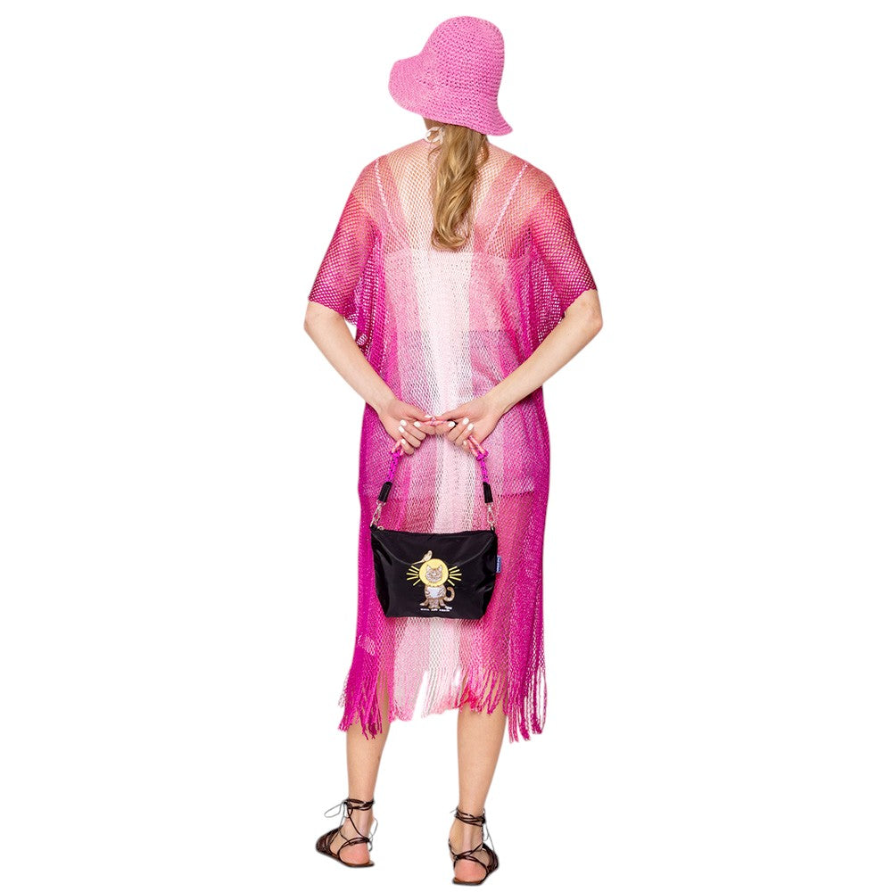 Fuchsia Two Tone Lurex Kimono Poncho is a versatile and stylish addition to any wardrobe. Made with a unique Lurex fabric, it adds a touch of shimmer to your outfit. Its kimono design offers a comfortable and flattering fit, making it suitable for any body type. Perfect for adding a pop of color and sparkle to your outfit. 