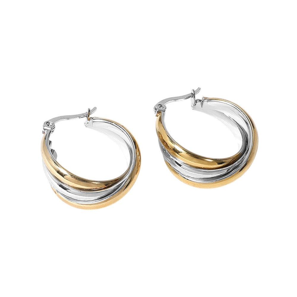 Stainless Steel Twisted Pin Catch Hoop Earrings - Earrings
