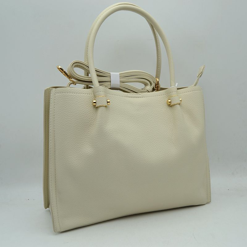 Premium Structured Satchel Bag with Detachable Shoulder Strap and Gold-Tone Hardware - Beige - Satchel Bag