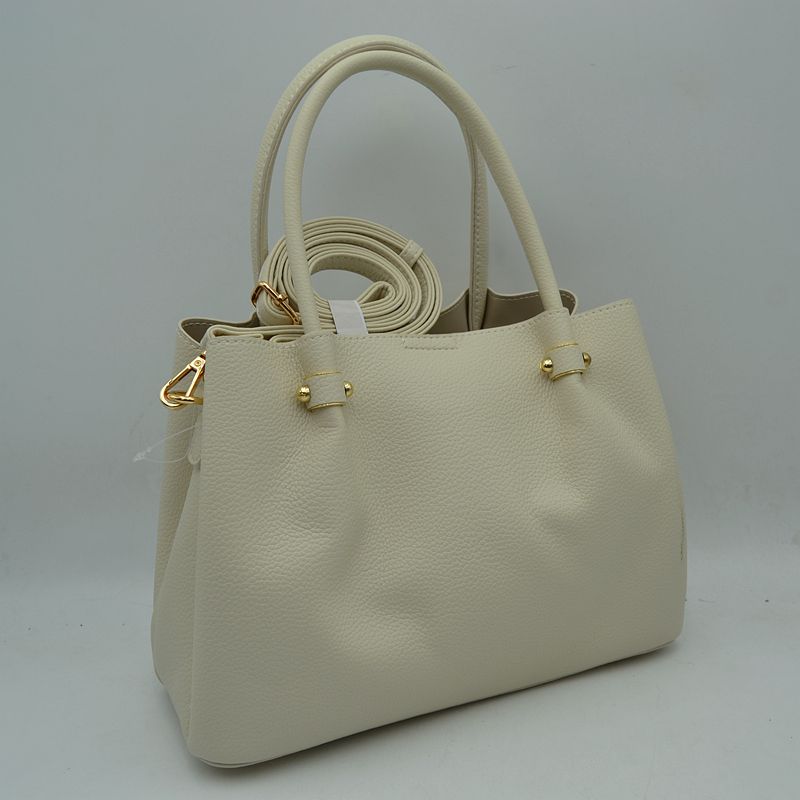 Minimalist Structured Satchel Bag with Detachable Long Strap - Off White - Satchel Bag