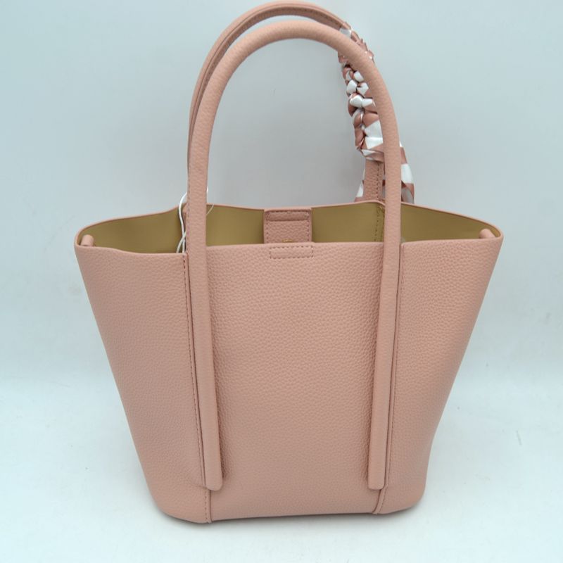 Classic Pebbled Tote Bag with Front Pocket and Checkered Scarf Accent - Tote Bag