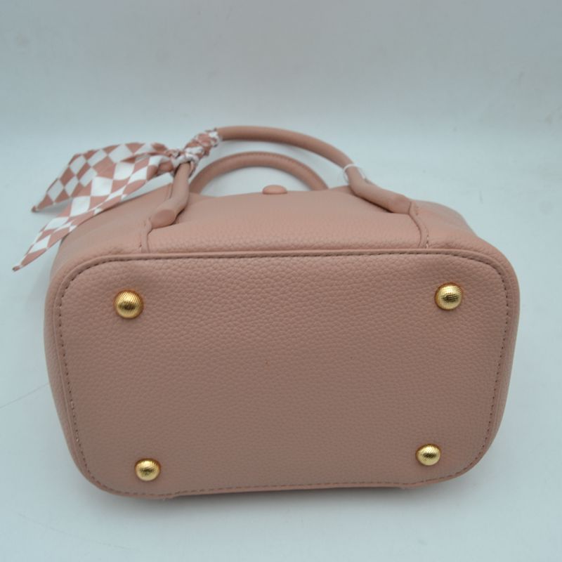 Classic Pebbled Tote Bag with Front Pocket and Checkered Scarf Accent - Tote Bag