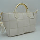 Wide Woven Accent Top Handle Satchel Crossbody Bag - AB White - Crossbody Bag