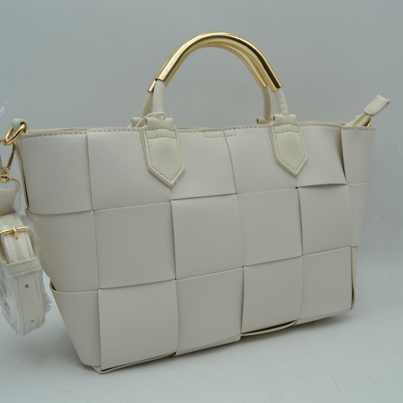 Wide Woven Accent Top Handle Satchel Crossbody Bag - AB White - Crossbody Bag
