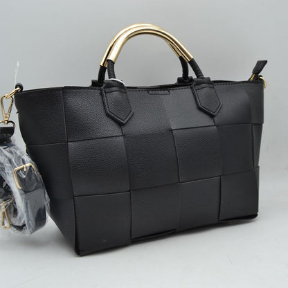 Wide Woven Accent Top Handle Satchel Crossbody Bag - Black - Crossbody Bag
