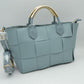 Wide Woven Accent Top Handle Satchel Crossbody Bag - Blue - Crossbody Bag
