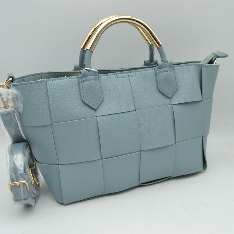 Wide Woven Accent Top Handle Satchel Crossbody Bag - Blue - Crossbody Bag
