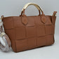 Wide Woven Accent Top Handle Satchel Crossbody Bag - Brown - Crossbody Bag
