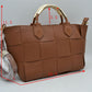 Wide Woven Accent Top Handle Satchel Crossbody Bag - Crossbody Bag
