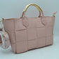 Wide Woven Accent Top Handle Satchel Crossbody Bag - Pink - Crossbody Bag