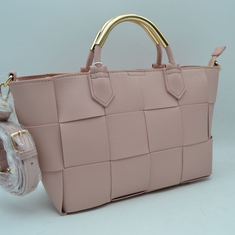 Wide Woven Accent Top Handle Satchel Crossbody Bag - Pink - Crossbody Bag