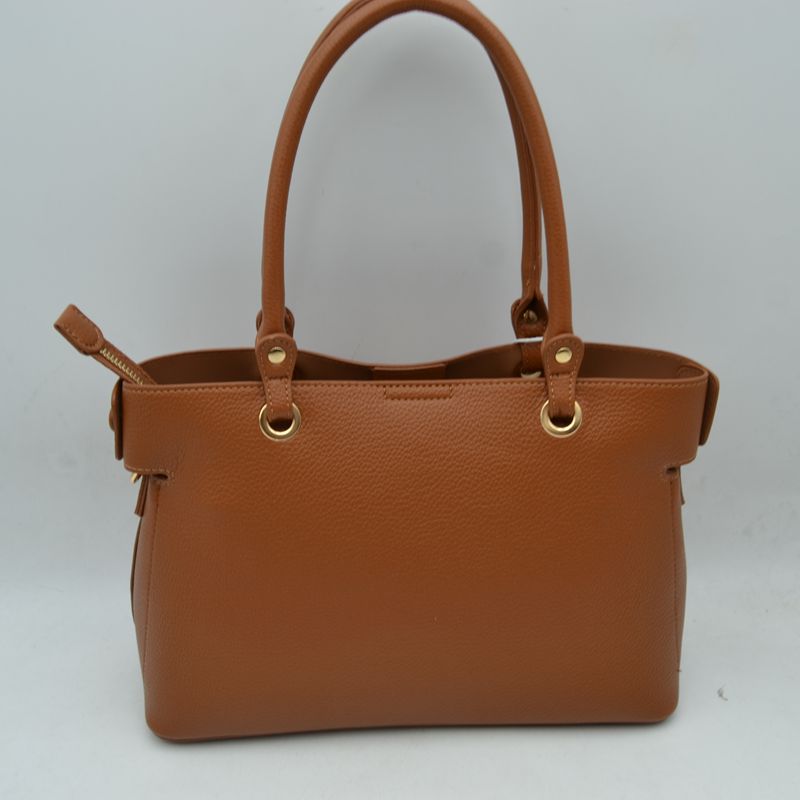 Textured Top Handle Handbag with Metallic Turn-Lock Accent - Hand Bag