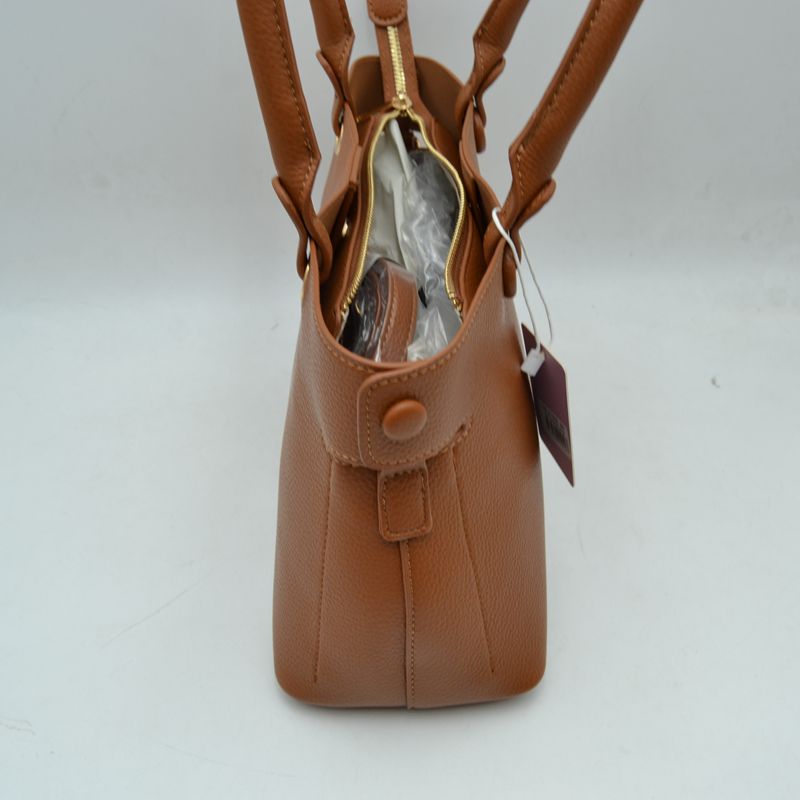 Textured Top Handle Handbag with Metallic Turn-Lock Accent - Hand Bag