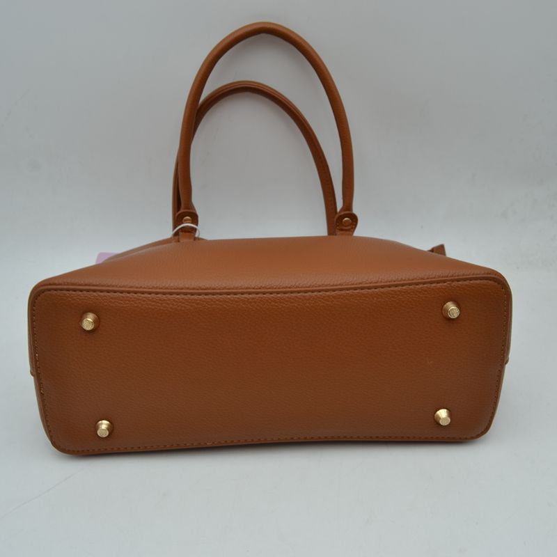 Textured Top Handle Handbag with Metallic Turn-Lock Accent - Hand Bag
