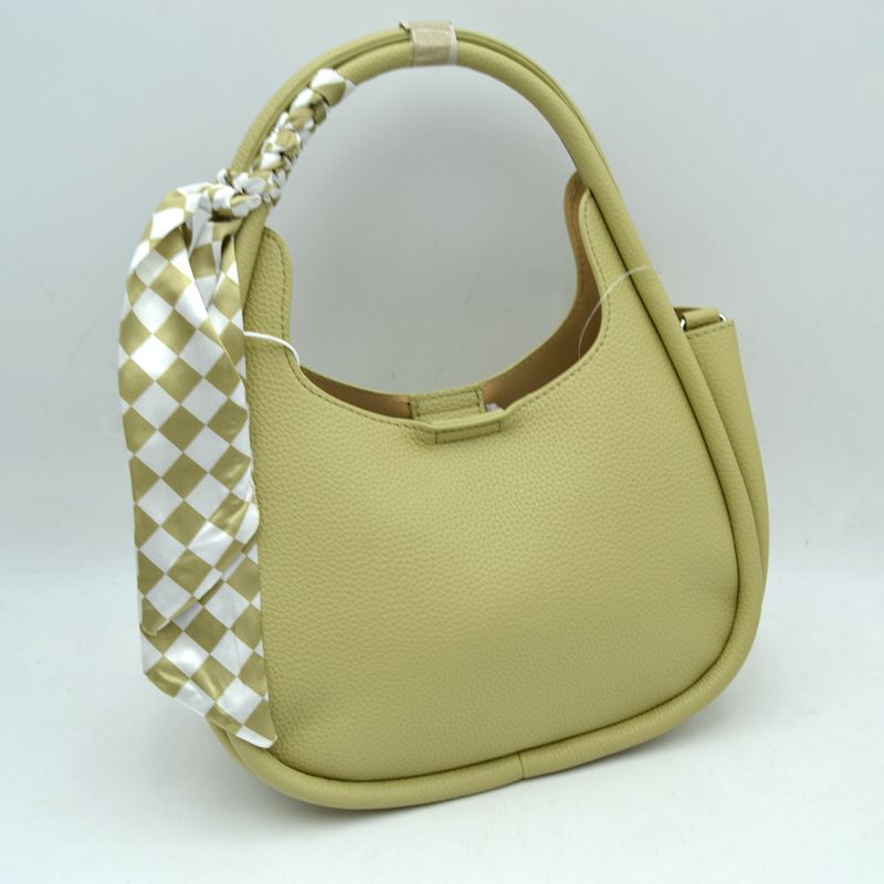Pebble Textured Slouchy Hobo Shoulder Bag with Checkerboard Scarf Accent - Sage - Hobo Bags