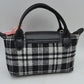Plaid Fabric Mini Satchel Bag with Snap Flap and Shoulder Strap - Satchel Bag