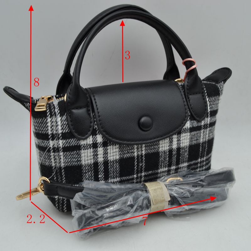 Plaid Fabric Mini Satchel Bag with Snap Flap and Shoulder Strap - Satchel Bag
