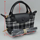 Plaid Fabric Mini Satchel Bag with Snap Flap and Shoulder Strap - Satchel Bag