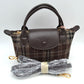 Plaid Fabric Mini Satchel Bag with Snap Flap and Shoulder Strap - Coffee - Satchel Bag