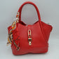 Pebbled Handbag with Scarfed Top Handles and Crossbody Strap - Red - Hand Bag