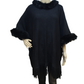 Faux Fur Trim Knit Ruana with Fringe