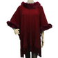 Faux Fur Trim Knit Ruana with Fringe