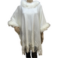 Faux Fur Trim Knit Ruana with Fringe