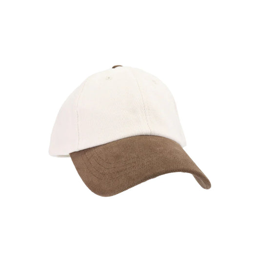 C.C two tone baseball cap in brown and white cotton with curved brim