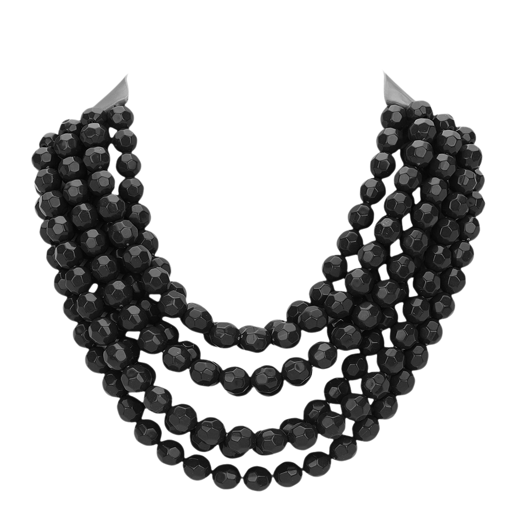 black chunky acrylic beaded multi-strand necklace with magnetic clasp