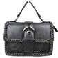 Vintage Crossbody Satchel Bag with Chain Trim - Black - Satchel Bag