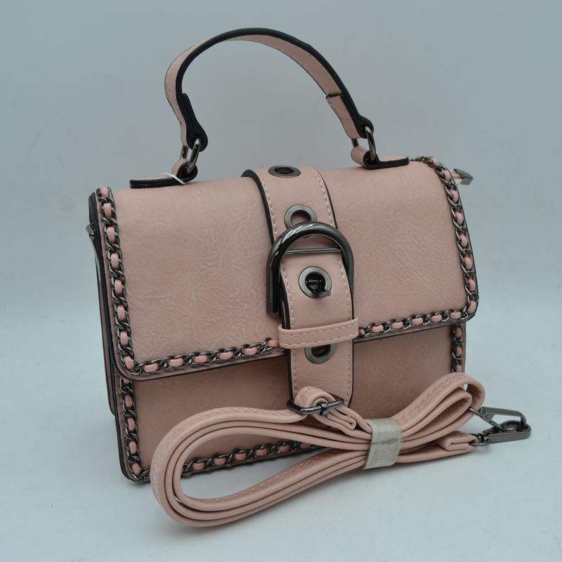 Vintage Crossbody Satchel Bag with Chain Trim - Blush - Satchel Bag