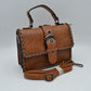 Vintage Crossbody Satchel Bag with Chain Trim - Brown - Satchel Bag