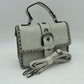 Vintage Crossbody Satchel Bag with Chain Trim - Grey - Satchel Bag