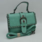 Vintage Crossbody Satchel Bag with Chain Trim - Light Green - Satchel Bag