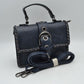 Vintage Crossbody Satchel Bag with Chain Trim - Navy Blue - Satchel Bag