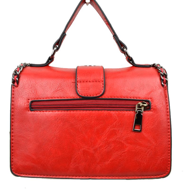 Vintage Crossbody Satchel Bag with Chain Trim - Satchel Bag