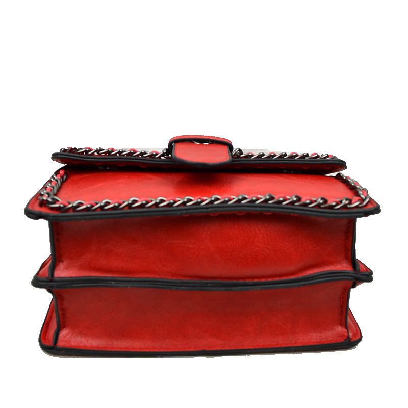 Vintage Crossbody Satchel Bag with Chain Trim - Satchel Bag