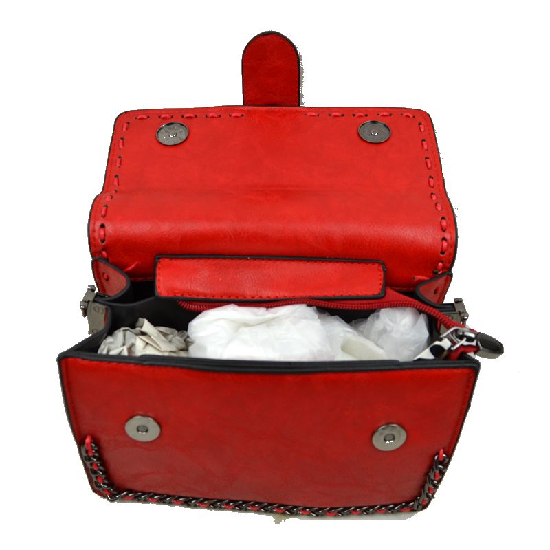 Vintage Crossbody Satchel Bag with Chain Trim - Satchel Bag