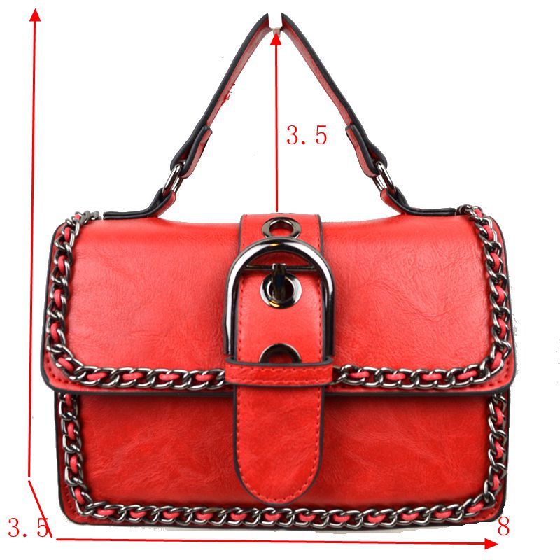 Vintage Crossbody Satchel Bag with Chain Trim - Satchel Bag