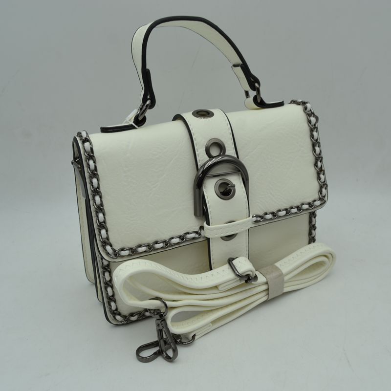 Vintage Crossbody Satchel Bag with Chain Trim - Clear White - Satchel Bag