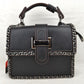 Women’s Structured Top-Handle Crossbody Bag with Woven Chain Trim - Black - Crossbody Bags