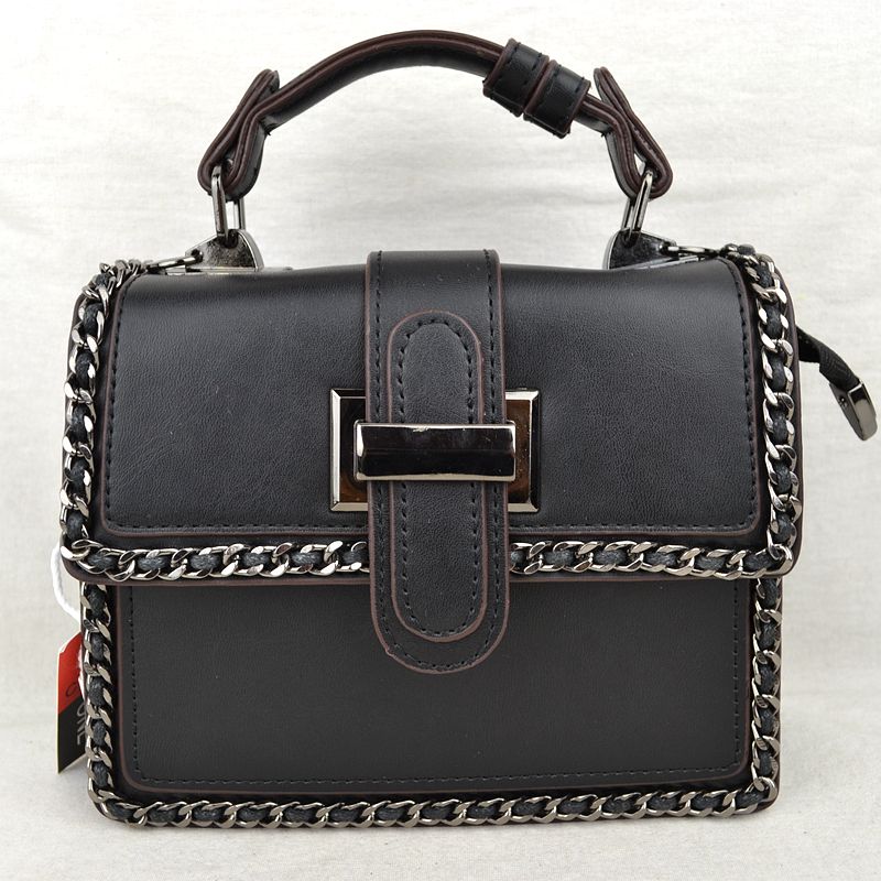Women’s Structured Top-Handle Crossbody Bag with Woven Chain Trim - Black - Crossbody Bags