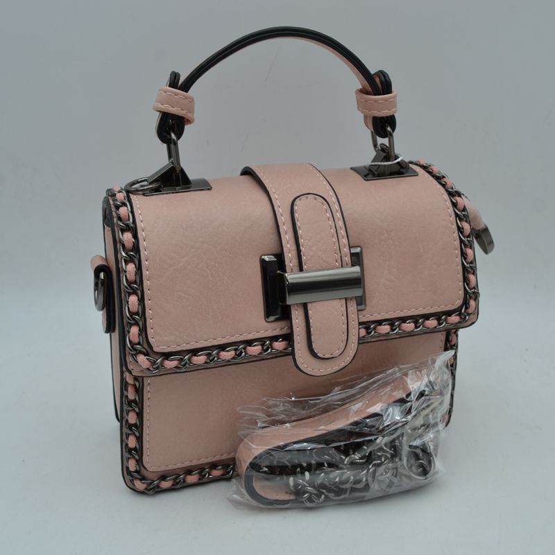 Women’s Structured Top-Handle Crossbody Bag with Woven Chain Trim - Blush - Crossbody Bags
